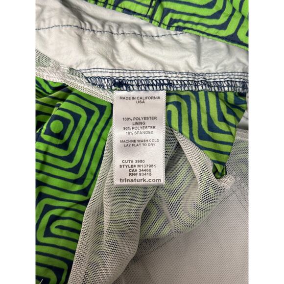 Mr Turk Swim Trunks 32 Mens Green Print Mesh Lined 8" Swimwear - Picture 7 of 7